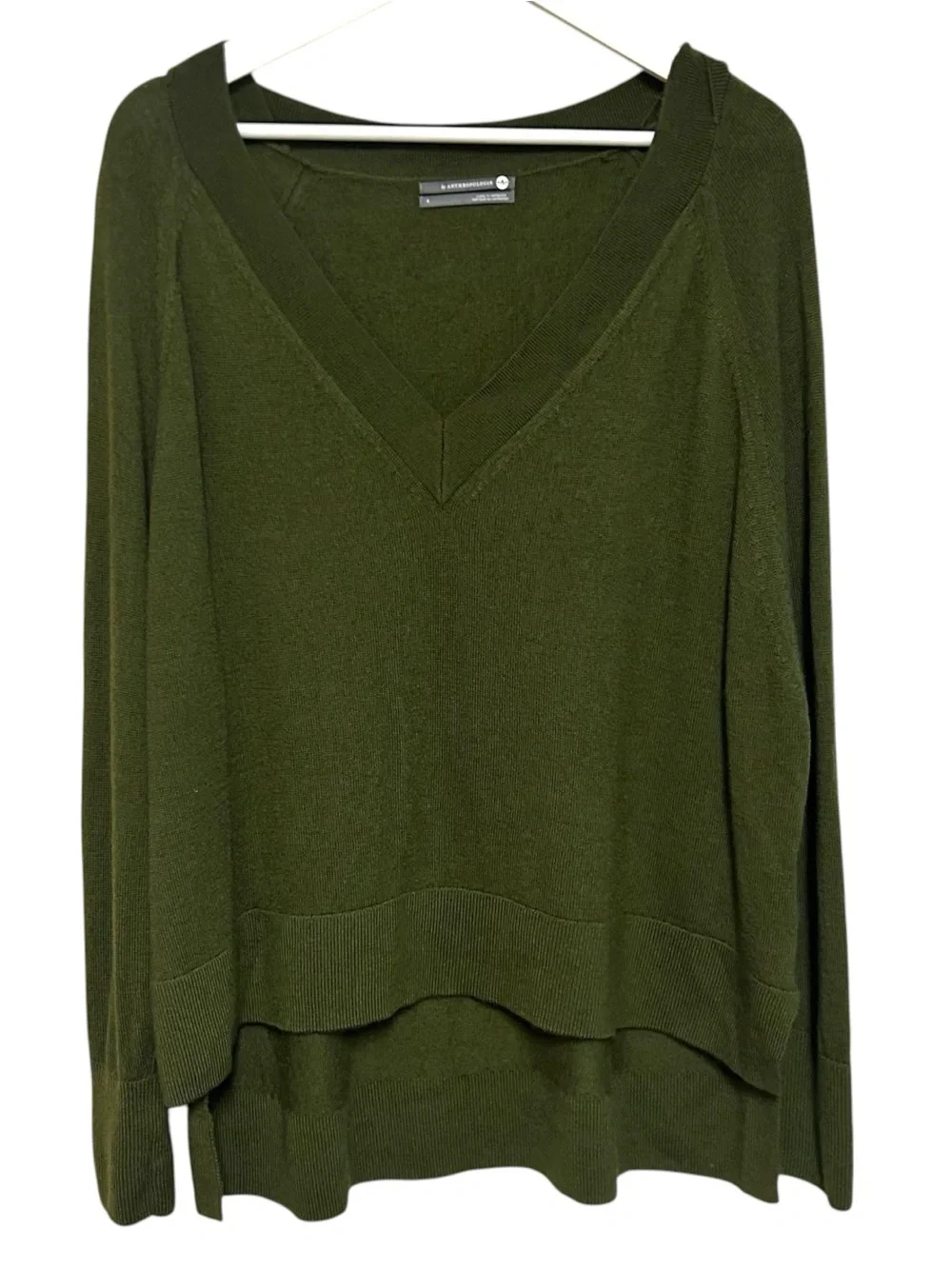 Anthropologie S 100% merino wool gabby oversized sweater v-neck high low hemline